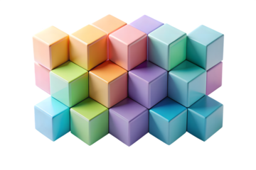 Colorful pastel gradient building blocks cubes stacked in a pattern, isolated on transparent background