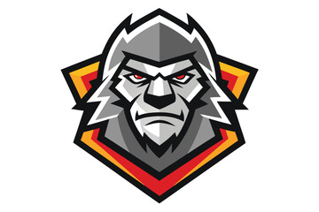 Gray Gorilla Mascot with Red Eyes Framed by Abstract Geometric Shield Emblem