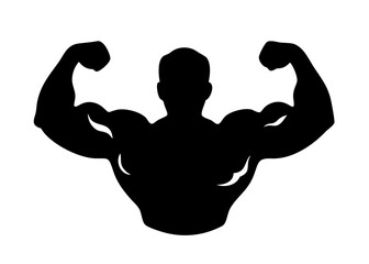 Bodybuilder silhouette flexing muscles strong man fitness gym workout bodybuilding exercise power