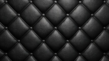 A black leather couch with a black and white pattern. The couch is made of high-quality leather and has black buttons on it. The black and white pattern gives the couch a sleek and modern look