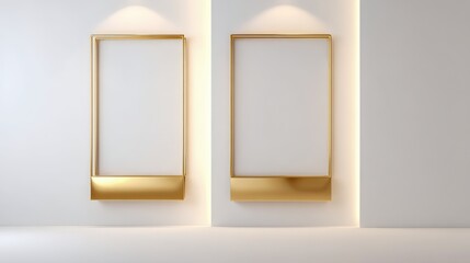 Elegant Golden Frame Mockups on a Clean White Wall, Ideal for Art Display and Interior Design