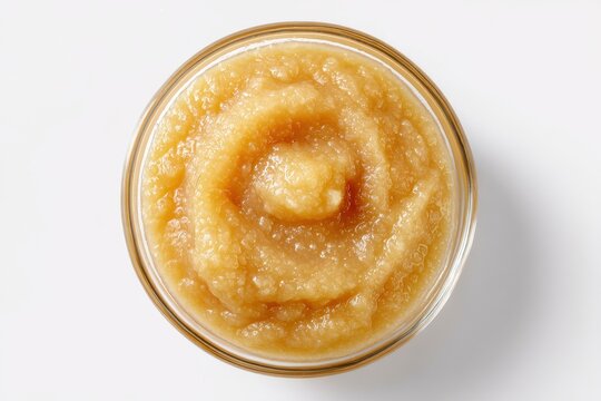 Homemade applesauce in a glass jar with a smooth texture, ready for use in desserts or snacks