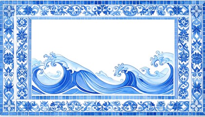 Blue wave pattern framed with ornate tilework