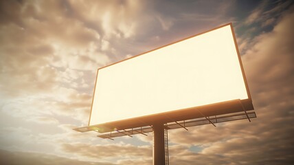 Blank billboard against a dramatic cloudy sky at sunset