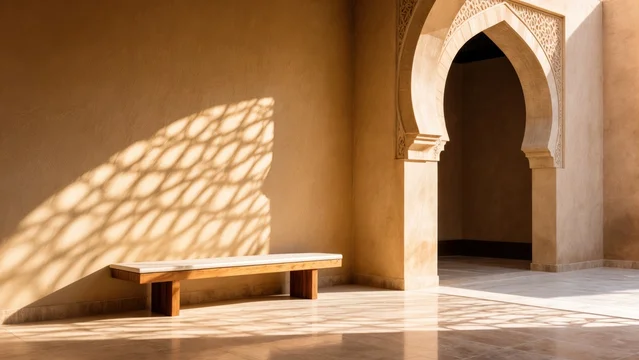Elegant Arabic Archway with Bench in Warm Light