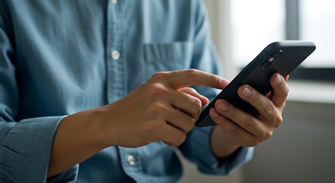 Close-Up of Hands Holding and Using a Smartphone