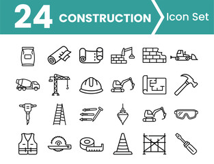 Vector art of 24 construction icon set isolated on white background