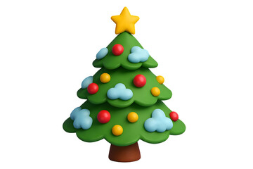 Cartoon christmas tree with ornaments isolated on a transparent background 3d rendering green