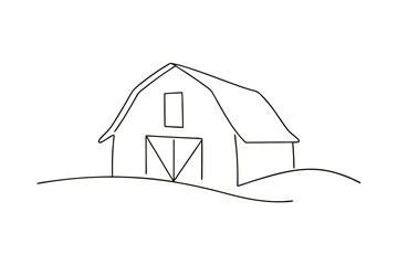 Minimalist single line drawing a barn with a gambrel roof large doors farm building © Uttam
