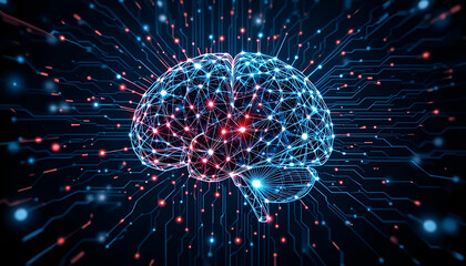 Digital Brain with Neural Network and Glowing Connections, Ideal for AI, Technology,