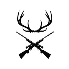 Antlers crossed rifles silhouette hunting sport