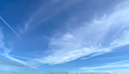 Sky with clouds and jet trails