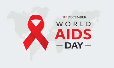 World AIDS Day logo with red ribbon and world map promoting global awareness on December 1st.

