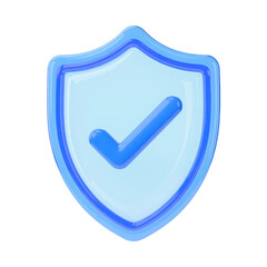 3d Blue shield with check mark isolated on transparent background