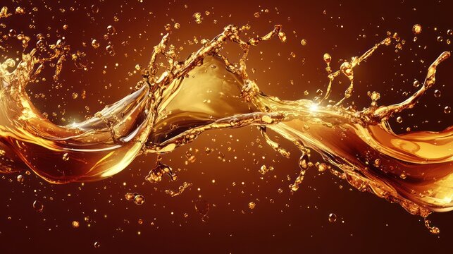 A dynamic splash of liquid, showcasing movement and texture in a warm, golden hue.