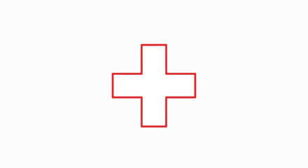 Obraz premium Simple Red Cross Outline on White Background, Medical Symbol