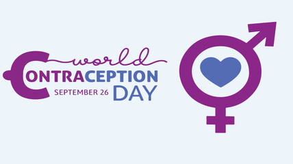 World Contraception Day logo with gender symbols and heart emphasizing contraception awareness and education on September 26.

