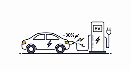 Electric Vehicle Charging Station with White Car and Lightning Bolts