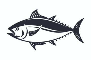 Tuna Fish Outline Design Detailed on White Background