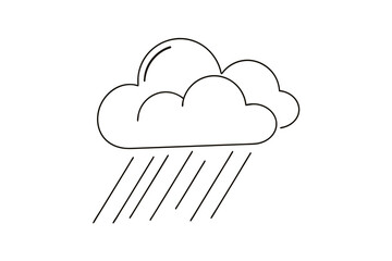 Minimalist single line drawing a raincloud with falling rain weather storm