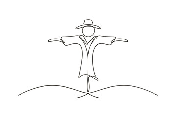 Minimalist single line drawing a scarecrow with outstretched arms vector