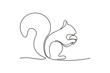 Minimalist single line drawing a squirrel holding a nut animal wildlife © Uttam