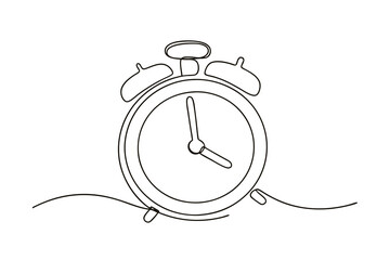 Minimalist single line drawing an alarm clock with hands time
