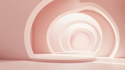 Pink Architectural Passage with Circular Arches