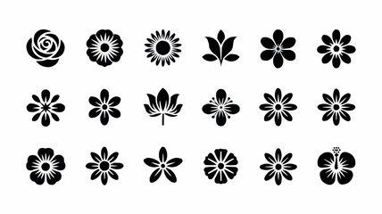 Elegant Collection of Floral Silhouettes in Black and White Ideal for Design and Craft Projects Nature Inspired Motifs