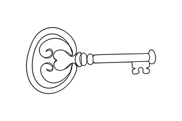 Ornate antique key single line drawing vintage