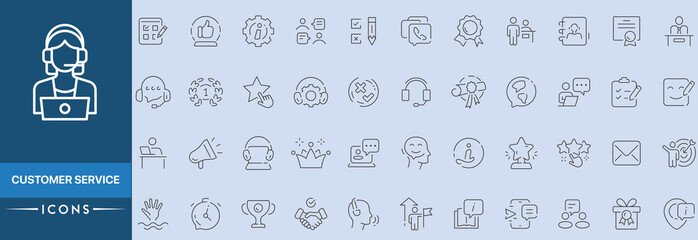 Customer Service icon set. Contains related to assistance, help, operator, feedback, assistant and more. Assistance icon. Minimal icons pack. Pixel perfect. Editable stroke