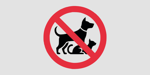 No Pets Allowed Sign with Dog and Cat Illustration Ensuring Cleanliness and Hygiene in Public Spaces and Buildings
