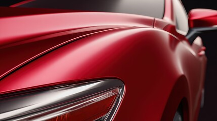Close-Up of a Sleek Red Car with Modern Design Elements and Smooth Surface Texture