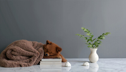 Puppy Snuggled With Books