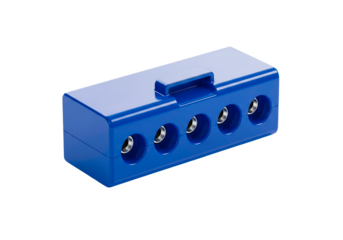 Blue connector block terminal electrical connection wire distribution splitter accessory device component part isolated on transparent background