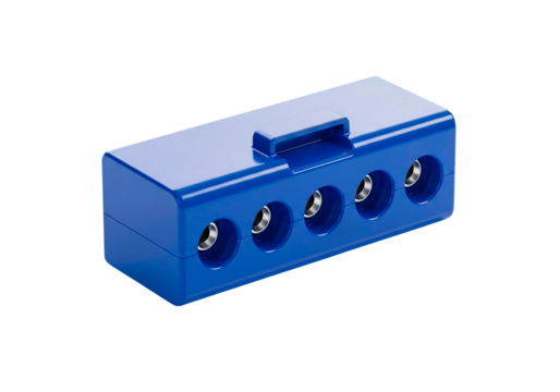 Blue connector block terminal electrical connection wire distribution splitter accessory device component part isolated on transparent background - Powered by Adobe