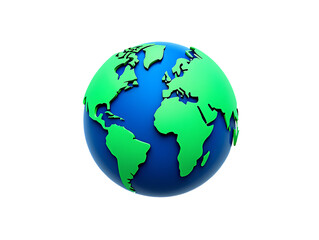 Naklejka premium Vibrant 3D Globe with Green Continents and Blue Oceans, Representing Global Connection and Environmental Focus