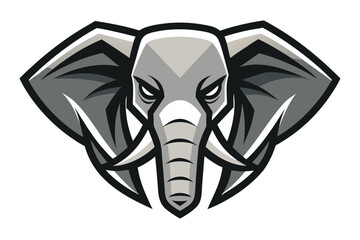 Mascot Style Gray Elephant Head Fierce Expression Isolated on White Background