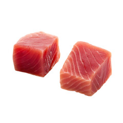 Raw tuna cubes with pink flesh isolated on a transparent background fish meat