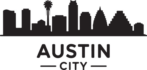 Obraz premium Austin City Skyline Silhouette Banner – Black and White Horizontal Vector of Austin, Texas, USA