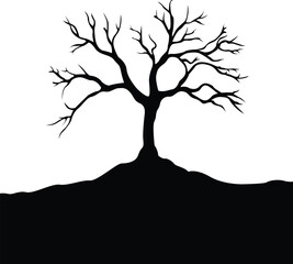 landscape tree, dead tree, 2D vector illustration, black 
