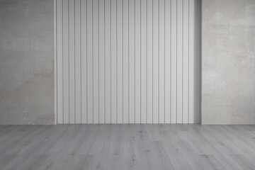 Modern interior with blank wall and wooden parquet, empty room and panel, 3D rendering