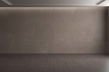 Modern interior with blank wall and wooden parquet, empty room and panel, 3D rendering