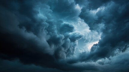 Obraz premium Heavy clouds swirl above, creating a dramatic atmosphere as the evening approaches. The sky is darkening, hinting at an impending storm.