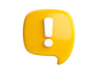 Glossy 3D yellow speech bubble with white exclamation mark, signaling an alert or important message.