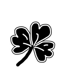 Black heart-shaped clover illustration with white outline  on transparent background 