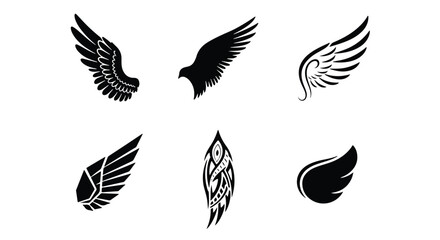 Fototapeta premium Black Wing Silhouette Collection � Six Unique Styles on White Background