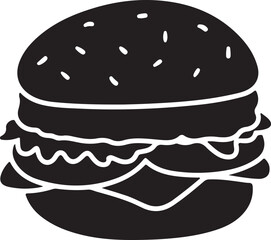 Hamburger icon. Fast food. Linear outline symbol. Black icon on