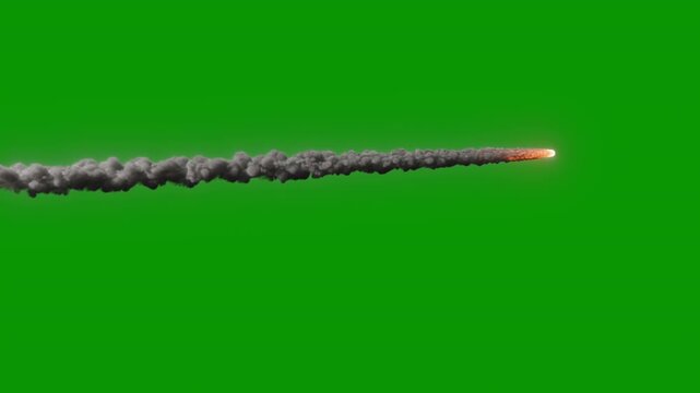 Meteor, rocket or missile 009 shooting across the sky, 4k 24p, alpha channel for transparent background
