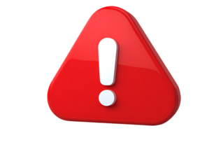 Glossy red triangular warning sign with a white exclamation mark symbolizing urgent alert or critical error